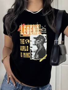 Figura inspirada en fuerza interior y determinación con letras audaces que evocan el poder personal y el espíritu de superación camiseta de mujer moderna urbana casual cómoda y versátil para uso diario - Negro - Ver 8