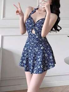 Traje de baño conservador de mujer con falda, cubre el vientre y estiliza, nueva moda de traje de baño de verano 2024 para vacaciones en la playa, color negro - Multicolor - Ver 4