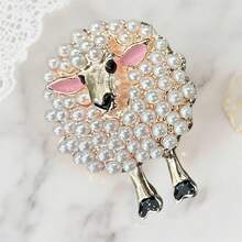 1pc Fashionable Faux Pearl Sheep Alloy Brooch, Women Jacket Clothing Accessory - Lamb Brooch - View 5