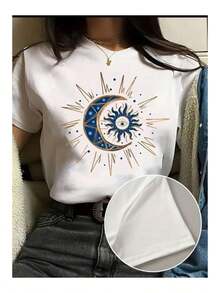 Basic Printed T-Shirt, Loose And Comfortable - White - View 1