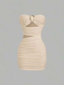Vestido mini ajustado y sexy para mujer con hebilla metálica sin tirantes - Amarillo - Ver 5