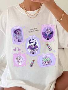 Camiseta de talla grande para mujer con licencia de Los Villanos del Emperador, Yzma y Kronk - Diseño suave y transpirable de disfraz de Kronk "Pelléame", atuendo icónico de Yzma y botellas de poción de Kronk para Land/Walt World-Lightweight  Skin-Friendly - [Blanco] - Ver 7
