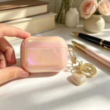 Estuche protector compatible con el estuche de carga inalámbrica de Apple, resistente a los arañazos y a los golpes, con concha brillante rosa y dije de oso plateado - Rosa - Ver 12