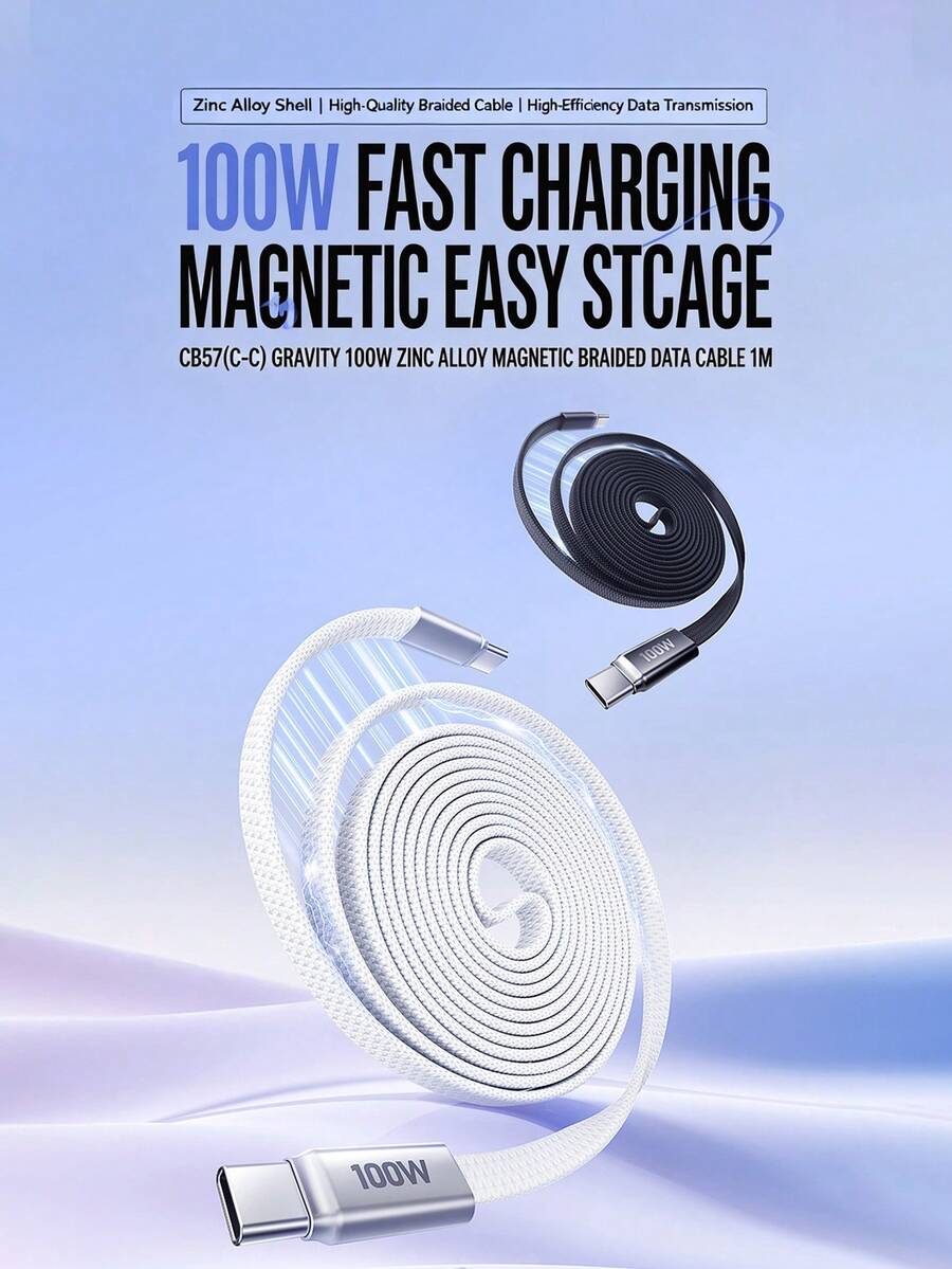 REMAX CB57 Gravity 100W Zinc Alloy Magnetic Braided Data Cable For Easy Storage: 100W High-Power Output, Efficient Charging, Magnetic Design For Easy Storage After Use, Drop-Resistant And Wear-Resistant, Widely Compatible. - Multicolor - View 1