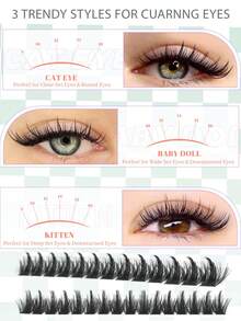 FQBFQB 192 Clusters Fake Eyelashes, Reusable, D Curl, Cat Eye Style False Eyelashes, 9-18mm Length, Suitable For Beginners, Eyelash Clusters, Individual Eyelashes, Lashes, Fake Lashes - D - View 4