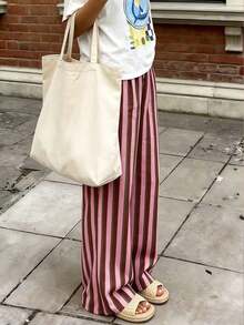 Pantalones sueltos y casuales a rayas para mujer, pantalones ligeros y cómodos de estilo bohemio elegante para primavera, verano y otoño, vacaciones en color rosa - gris rosado - Ver 6