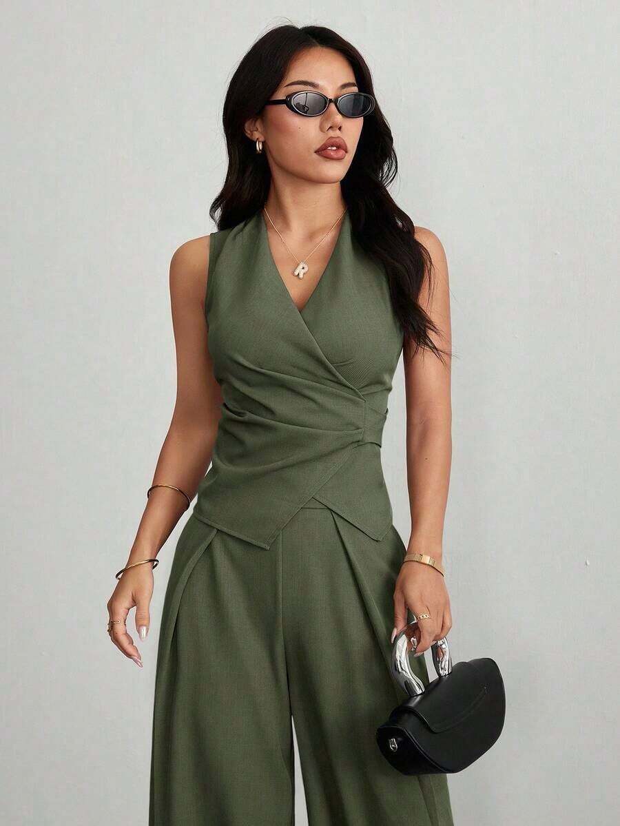 Trajes de mujer, elegantes para ir al trabajo en otoño/invierno - Verde militar - Ver 1