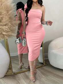 Vestido de mujer de moda sin mangas con lazo en el cuello, vestido ajustado negro, vestido de verano de mujer, vestido de fiesta romántico de mujer, vestido elegante de mujer, sexy y elegante, adecuado para baile, fiesta, cita, reunión, hogar, vestido sexy de mujer - Rosa - Ver 2