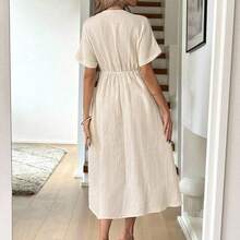 Apricot Bowknot Casual Midi Dress For Women Baby Blue Dress,Sun Dresses For Women Work Summer Dresses,Shirt Dresses For Women - Verde - Ver 3