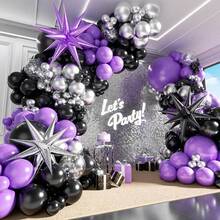 A Set Of 110 Purple And Black Balloon Arch Decorations, Including Silver Sequined Foil Metallic Purple Balloons, Perfect For Graduation Ceremonies, Weddings, Bachelor/Bachelorette Parties, And Birthday Parties. - View 1