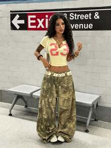 Camiseta corta de verano de mujer con estampado de flor de hibisco, estilo Y2K con abdomen descubierto, de manga corta, blanca, tipo baby camiseta - Amarillo 4 - Ver 4