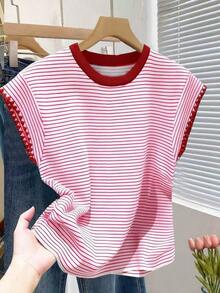 Nueva camiseta de manga corta con bloques de color y rayas, ropa de primavera/verano - Multicolor 4 - Ver 6