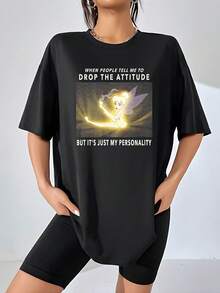 Hada brillante mostrando confianza con frase divertida sobre actitud y personalidad única llena de energía positiva camiseta de mujer  cómoda casual para uso diario - Negro - Ver 6