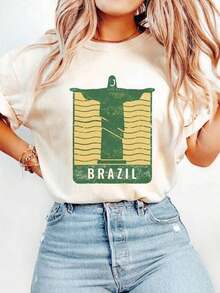Camiseta con estampado, Gráfico-Camisetas de aodón talla grande, Camiseta de Brasil Uni Rel Orgullo brasileño Regalo Gifomforolor Top Gráfico vintage Hirt Camiseta de vacaciones de verano Recuerdo de vie Río de Janeiro 220G Camiseta de aodón 100% de peso pesado. talla grande gruesa, talla grande suave y talla grande resistente que tu promedio. Este artículo esencial de peso pesado combina comodidad y rendimiento resistente. I para capas, estar en casa o salir a la ca con estilo. Resistente a la decoloración y pre-encogido para un uste confiable c vez., Con camisa, blusas de verano, camisa adecu - Blanco - Ver 2