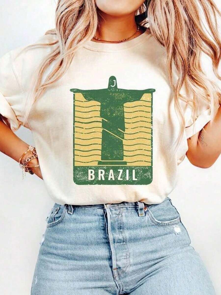 Camiseta con estampado, Gráfico-Camisetas de aodón talla grande, Camiseta de Brasil Uni Rel Orgullo brasileño Regalo Gifomforolor Top Gráfico vintage Hirt Camiseta de vacaciones de verano Recuerdo de vie Río de Janeiro 220G Camiseta de aodón 100% de peso pesado. talla grande gruesa, talla grande suave y talla grande resistente que tu promedio. Este artículo esencial de peso pesado combina comodidad y rendimiento resistente. I para capas, estar en casa o salir a la ca con estilo. Resistente a la decoloración y pre-encogido para un uste confiable c vez., Con camisa, blusas de verano, camisa adecu