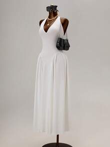 Sexy & Elegant V-Neck Ruffle A-Line Vacation Dress - White - View 7