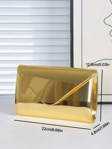 Women's Elegant Shiny Clutch Bag, Gold Shiny Mirror PU Material With Metal Chain, Suitable For Gala And Ball, Luxurious And Fashionable, Women's Handbag, Perfect For Party, Wedding, Ball, Gala, Can Be Matched With Wedding Dress, Formal Dress, Ball Gown, Birthday Dress, Ideal Gift For Women - Gold - View 5