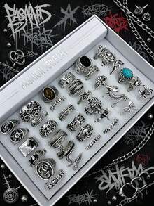 15pcs Gothic Spider & Snake Design Rings, Punk Hip Hop Mixed Style Couple Finger Rings, Fashion Jewelry Accessories For Party & Daily Wear, Random Assortment - Vintage Turquoise Ring - View 9