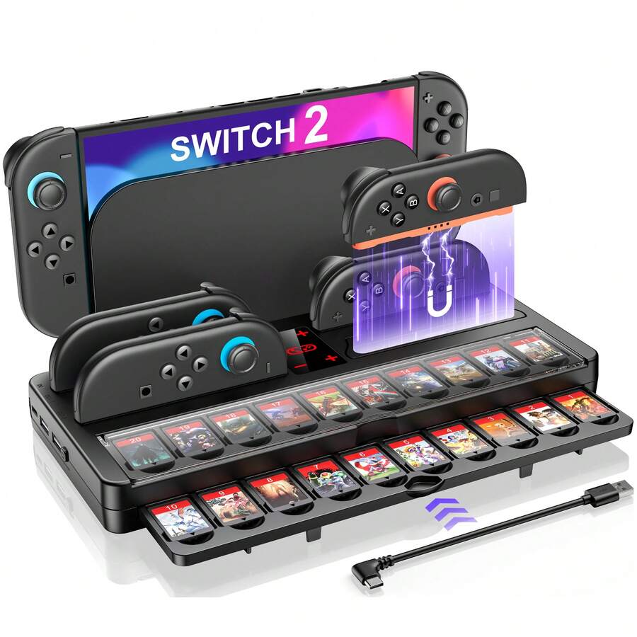 HELLCOOL For Switch 2 Charging Storage Dock For Joycon 2 Controllers Charger Station With Extended USB C Cable & LED Indicator