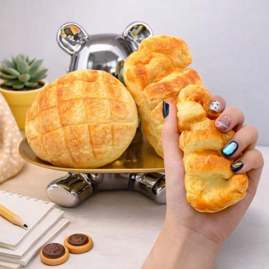 1pc Stretchy Stress Relief Toy, Realistic Bread Replica Creative Toy, Desktop Photo Prop Model, Simulated Croissant, Coconut Bread, Sesame Bread - View 1