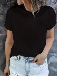 PremiumBreak The SystemOrange Smile, Novedad de Verano, Camiseta Pura para Mujer, Estampado en la Espalda, Top de Manga Corta, Cuello Redondo, Casual, Talla S, Moda, Transpirable, Para el Hogar, Uso Diario, Camiseta de Cuello Redondo de Corte Holgado, Ecológica - Negro - Ver 3