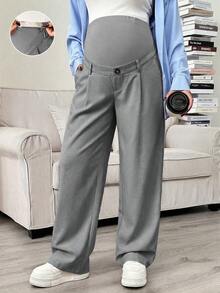 Pantalones rectos con bolsillo en diagonal, cintura ajustable, para maternidad - Gris Claro - Ver 1