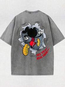 Men's Disney Washed Breakthrough Mickey Tee, Street Style Print, Loose Fit, Premium Cotton. - Grey - View 3