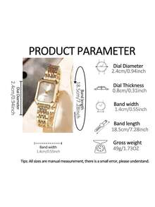One Teen Quartz Watch With Zinc Alloy Strap Paired With An Exquisite 5-Piece Accessory Set, Versatile For Casual Daily Looks. - Gold - View 8