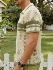 Men's Fashionable Knit Cardigan Sweater, Spring/Summer - Apricot - View 3