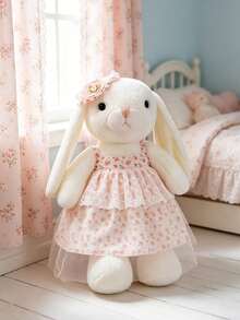 1pc XL Cute Floral Dress Rabbit Plush Doll, Soft Stuffed Rabbit Doll With Lace Hat, Fashion Home Room Decor, Suitable For Children's Holiday Birthday Gift - Pink - View 6