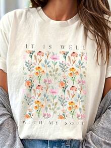 Creative Printed T-Shirt, Casual Short-Sleeved Top With Round Neck For Spring/Summer. - White - View 2