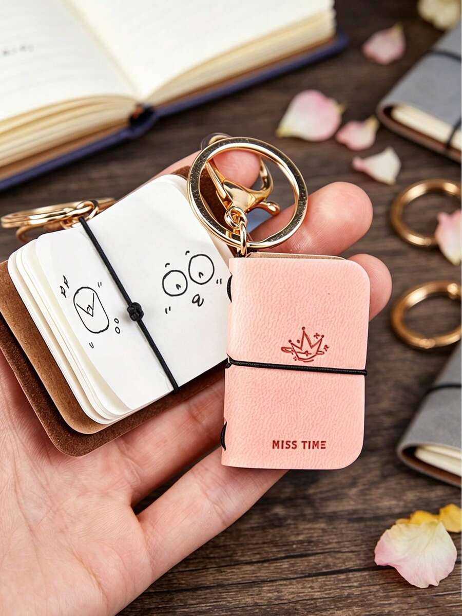 Mini PU Leather Keychain Notebook / Travel Essential / Impressionist Art Inspired Travel Diary -- Undated Inner Pages, Compact And Portable, Suitable For Daily Use Or Gifting To Friends And Family / Multiple Colors Available / Soft PU Leather Mini Planner / Creative "Ins Style" Keychain Pendant / Backpack Accessory / Portable Pocket Notebook / Exquisite Gift For Friends, Family, And Teachers - Multicolor - View 1