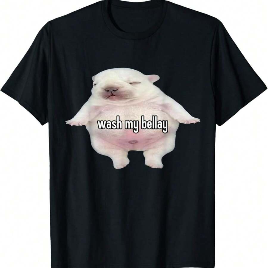 Pibble Meme Wash My Belly Funny T-Shirt - Black - View 1