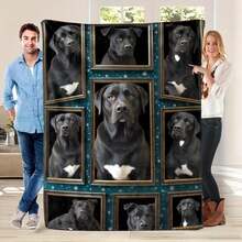 Manta de Franela con Retrato de Perro Negro de Peluche |   Acogedor, Suave y Elegante para el Hogar, la Cama o Viajes, 280 g/m², Poliéster - frazada - Ver 2