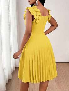 Vestido mini de fiesta con estampado floral y pliegues a la moda para mujer - Amarillo - Ver 2