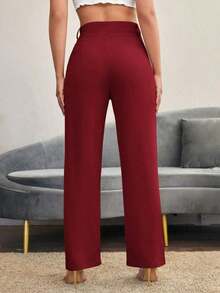 Pantalones de pierna recta unicolores - Burdeos - Ver 2