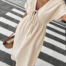 Apricot Bowknot Casual Midi Dress For Women Baby Blue Dress,Sun Dresses For Women Work Summer Dresses,Shirt Dresses For Women - Albaricoque - Ver 7