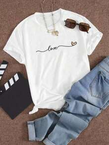 Camisa con estampado de letras para mujer Camiseta casual suelta con estampado gráfico - Blanco - Ver 6
