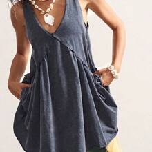 BohoFeels Casual Solid Color V-Neck Loose Knit Mini Dress For Women,Summer Dresses For Women - Albaricoque - Ver 5
