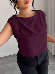 Camisa sin mangas de lino y algodón en beige con lazos en los hombros: informal para vacaciones, elegante para usar en la calle, adecuada para la oficina - Blusa talla grande para primavera y verano - Burdeos - Ver 5