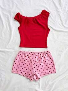Eduarda Gutierrez  Conjunto de 2 piezas para mujer con top corto de punto a rayas y shorts ajustados de tiro súper bajo, atuendo adecuado para vacaciones, fiestas, Navidad, San Valentín, citas, playa, crucero, carnaval, Pascua, Año Nuevo Chi - Multicolor 3 - Ver 2