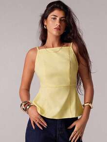 Parte superior sin mangas para mujer, adecuada para primavera y verano, con estilos románticos/de graduación/formales/de cumpleaños/de los 90/casuales de negocios/elegantes/de vestir occidental/para salir/de moda/casuales/Y2K/de club/de oficina/de cóctel/vintage/de festival rave/divertidos/elegantes/de dinero antiguo/de ropa urbana/de vacaciones/de conciertos de country/de trabajo/modestos/de vacaciones de primavera/de conciertos/de chica mala/básicos/de graduación - Amarillo - Ver 6