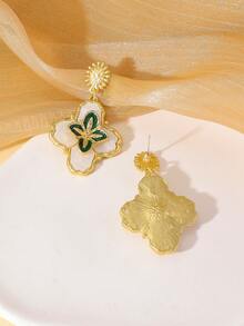 1 Pair New Vintage Green Enamel Faux Shell Flower Drop Earrings, Niche Design Fashion Casual Elegant Versatile Earrings, Daily Wear Earrings, Mother's Day Gift - Earring - View 3