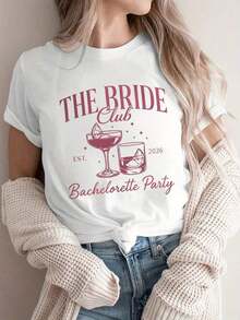 1pscY2K Top de Verano para Mujer, Bonito y Divertido. Combinación de colores rojo vino retro con elementos de copas de cóctel. La tipografía de "THE BRIDE Club" es elegante, con las palabras "2026" y "Despedida de Soltera" marcadas. La atmósfera es muy intensa. Está especialmente diseñado para fiestas individuales. Romántico y único. Camiseta de Mujer con Estampado de Letras de Dibujos Animados. Adecuado para diversas ocasiones. Ideal para regalos navideños, regalos de cumpleaños, festivales de música, uso casual, versátil y cómodo, vacaciones en la playa, sencillo y a la moda. Adecuado para el uso diario de mujeres y niñas. 100% algodón. - Blanco - Ver 7