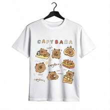 Tops para mujer Casual de Algodón para Mujer con Estampado de Capibara, Manga Corta y Cuello Redondo - Blanco - Ver 1