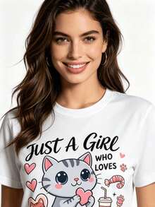 Tops para mujerUna Chaqueta de mujer con un bonito diseño de gato y un corazón, hecha de tela suave y cómoda, perfecta para uso casual al aire libre. - Blanco - Ver 7