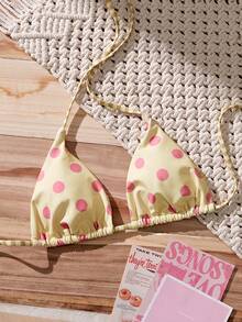 Women's Retro Polka Dot High-Waisted Bikini Set, Purple & Pink Swimwear, Suitable For Music Festivals, Swimming Pools, Parties, Summer Beach Vacation - Light Yellow - View 10