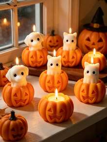 Halloween Cute Ghost Cat Dog Pumpkin Silicone Candle Mold, Non-Stick Reusable, Suitable For Halloween Scented Candles, Resin, Plaster, Handmade Soap DIY, Spooky Home Decor And Halloween Holiday Craft Supplies - A - View 1