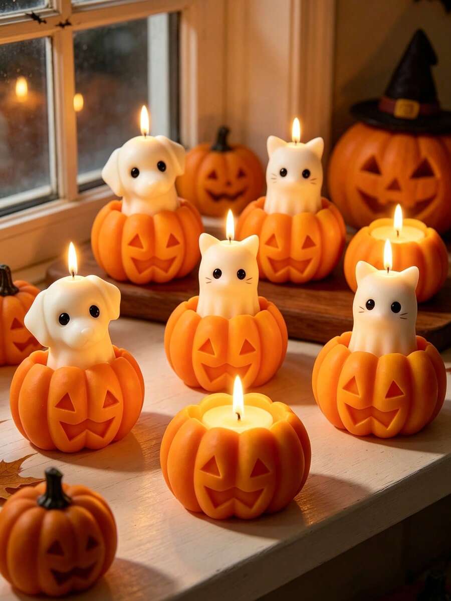 Halloween Cute Ghost Cat Dog Pumpkin Silicone Candle Mold, Non-Stick Reusable, Suitable For Halloween Scented Candles, Resin, Plaster, Handmade Soap DIY, Spooky Home Decor And Halloween Holiday Craft Supplies - A - View 1