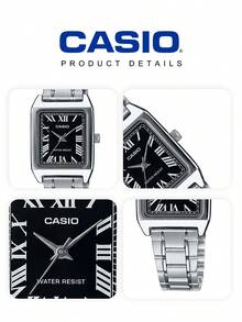 Casio LTP-V007D-1B 女士方形腕表，黑色罗马数字表盘，不锈钢表带，简约石英腕表，正式场合腕表，优雅生日/毕业礼物 - 黑色 - 查看 7